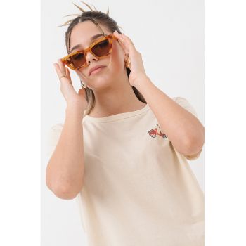 Tricou de bumbac cu imprimeu pe piept May