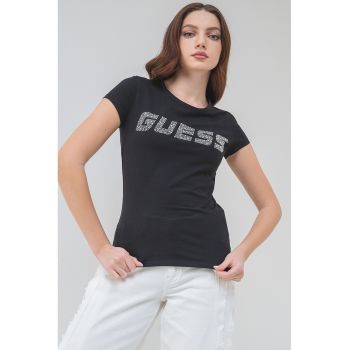Tricou din amestec de bumbac cu logo din strasuri