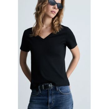 Tricou din bumbac cu decolteu in V