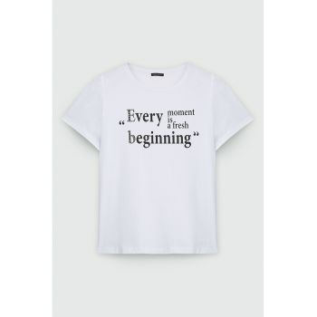 Tricou din bumbac cu imprimeu text