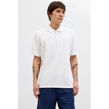 Tricou polo din amestec de bumbac organic cu fenta cu fermoar