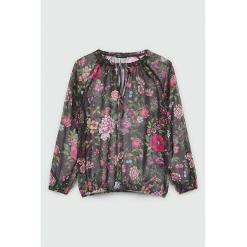 Bluza cu model floral si maneci lungi