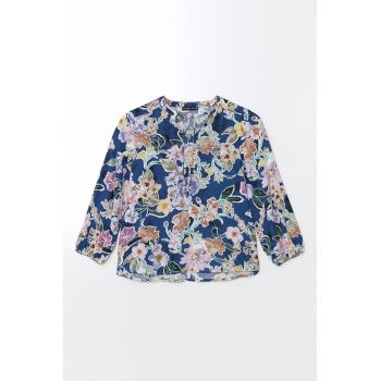 Bluza cu model floral si snururi laterale