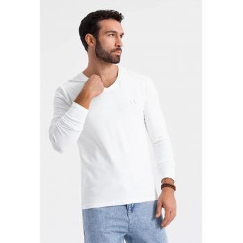 Bluza din amestec de bumbac cu decolteu in V