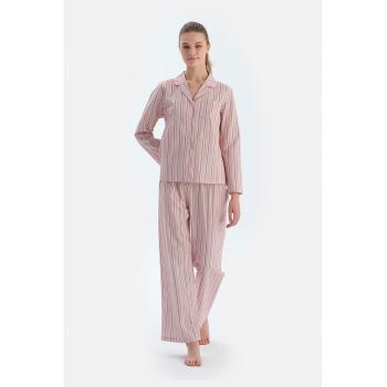 Pantaloni de pijama cu snur de ajustare si model in dungi