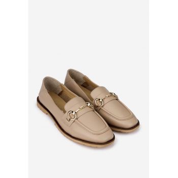 Pantofi dama bej din piele naturala cu ornament