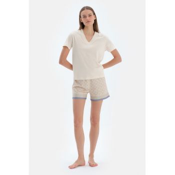 Pijama din bumbac si modal cu maneci scurte