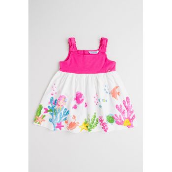 Rochie evazata din amestec de bumbac cu imprimeu