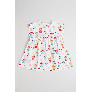Rochie evazata din amestec de bumbac cu model