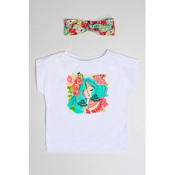 Set de bentita si tricou cu imprimeu grafic - 2 piese