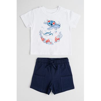 Set de tricou cu imprimeu si pantaloni scurti - 2 Piese