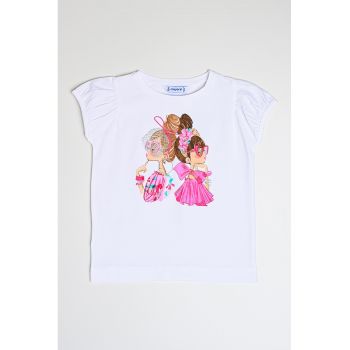Tricou cu imprimeu si decolteu la baza gatului