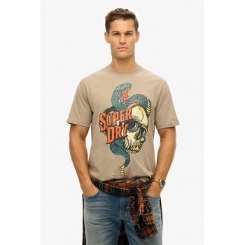 Tricou cu imprimeu si decolteu la baza gatului