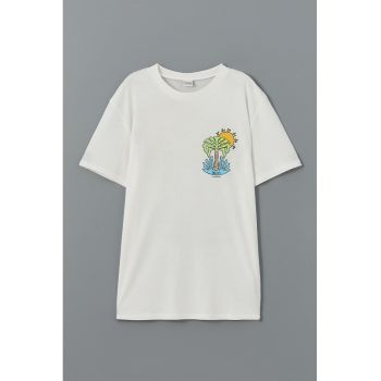 Tricou de bumbac cu imprimeu grafic pe spate