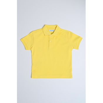 Tricou polo din material pique cu fenta cu nasturi