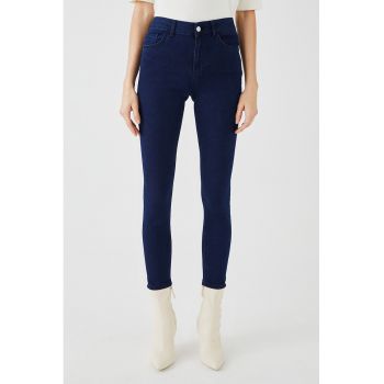 Blugi slim fit cu talie inalta