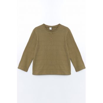 Bluza de bumbac cu decolteu henley