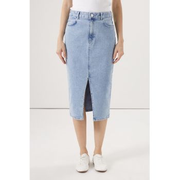 Fusta din denim cu slit frontal