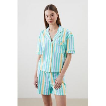 Pijama de bumbac su dungi si pantaloni scurti