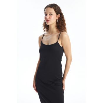 Rochie midi cambrata cu decolteu rotund