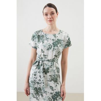 Rochie midi cu model floral si croiala in A