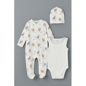 Set de body de bumbac cu caciula - 3 piese