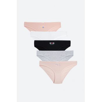 Set de chiloti din bumbac cu detaliu cu imprimeu - 5 perechi
