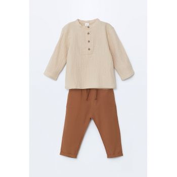 Set de pantaloni cu snur de ajustare si bluza din amestec de in