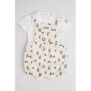 Set de salopeta cu model si tricou - 2 piese