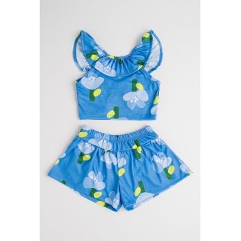Set de top cu volane si pantaloni scurti