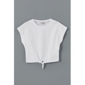Tricou crop de bumbac cu prindere la terminatie
