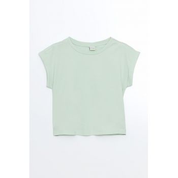 Tricou cu decolteu rotund si maneci rulate