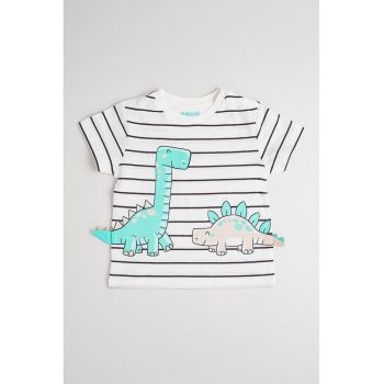 Tricou cu dungi si imprimeu Dino