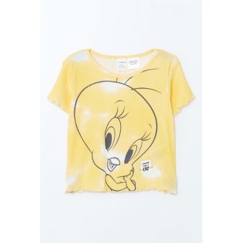 Tricou cu model tie-dye si imprimeu Tweety