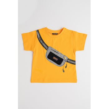 Tricou de bumbac cu buzunar cu fermoar