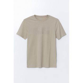 Tricou de bumbac cu decolteu la baza gatului