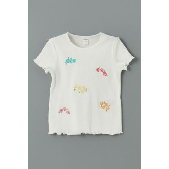 Tricou din amestec de bumbac cu broderii florale