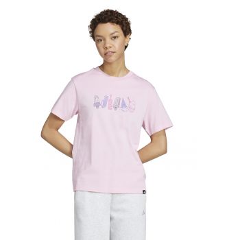 Tricou din bumbac cu decolteu la baza gatului si logo