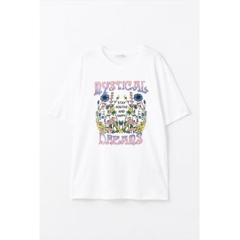 Tricou din bumbac cu imprimeu pe partea din fata