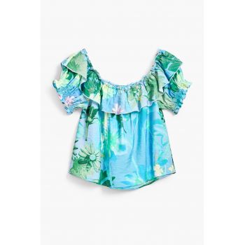 Bluza cu decolteu pe un umar si imprimeu floral