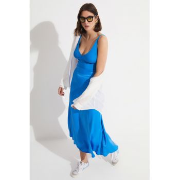 Fusta midi din satin cu talie inalta
