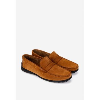 Mocasini barbati din piele nabuc maro