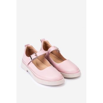 Pantofi dama roz pudra din piele cu bareta