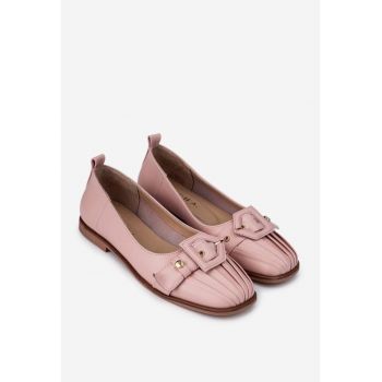 Pantofi dama roz pudra din piele naturala