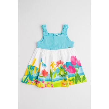 Rochie evazata din amestec de bumbac cu imprimeu
