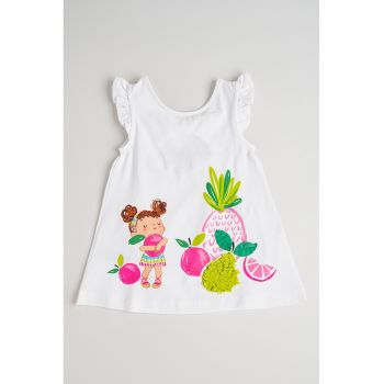 Rochie evazata din amestec de bumbac cu imprimeu
