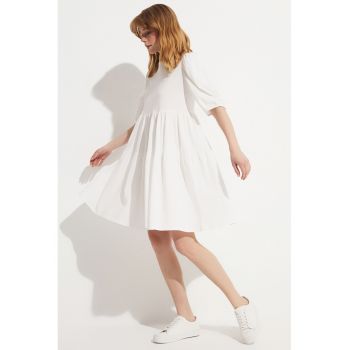 Rochie evazata din bumbac cu maneci bufante