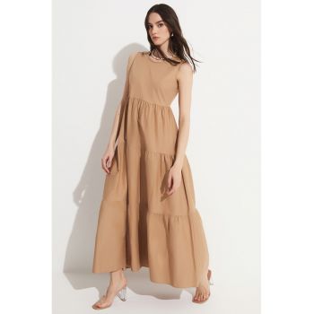 Rochie fara maneci cu model stratificat