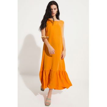 Rochie lunga fara maneci cu model uni