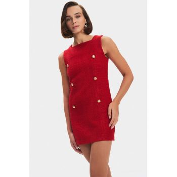 Rochie mini din tuid cu nasturi